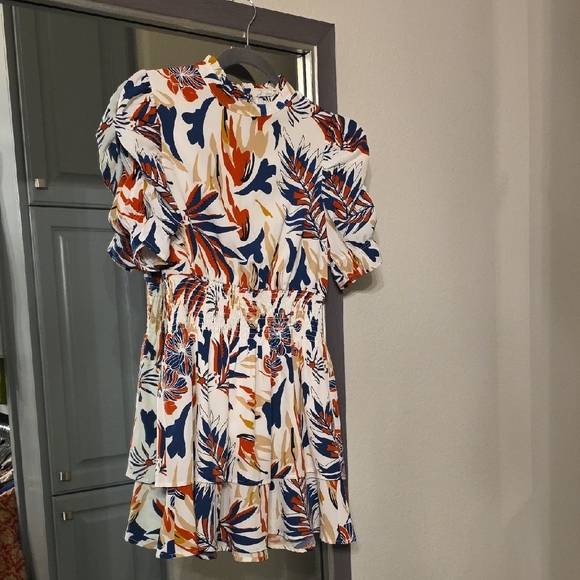 THML Dresses & Skirts - THML Floral Print Midi Dress - Blue, Orange, White